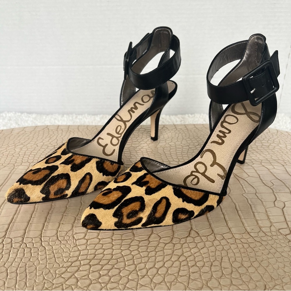 Sam Edelman Women's 'Okala' Leather Leopard Print Heels-Feminine-Shoes Size 6.5